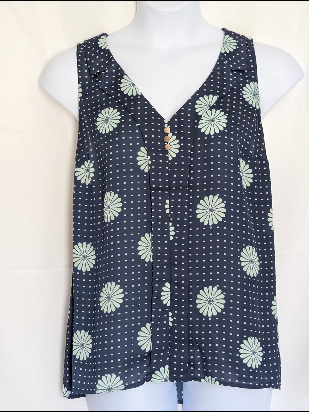 ModCloth Navy Sleeveless Top 'Unrivaled Enjoyment' 1X Retro Floral Mint